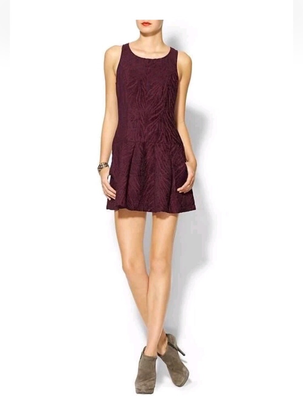 Free People Size 8 Mulberry Combo  Burgundy Sleeveless Cocktail Dress NWT $128